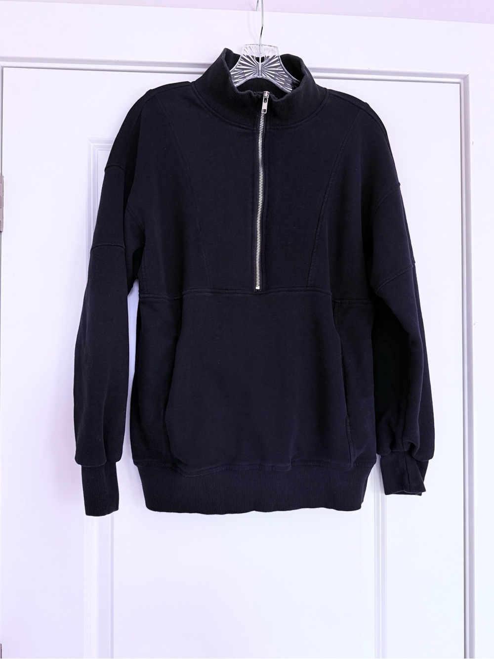 Women’s Black Half-Zip Pullover Longsleeve Sweatshirt Stand Collar